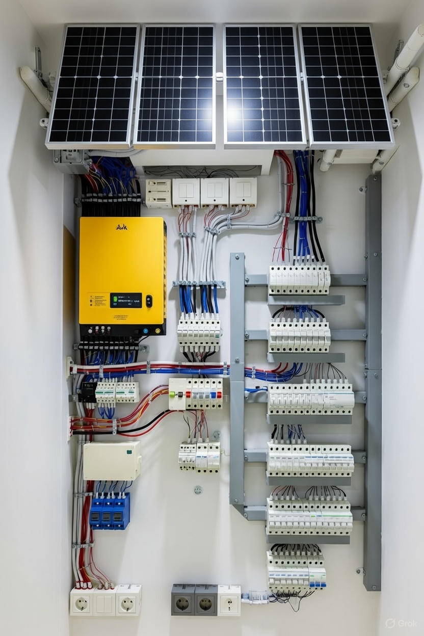 Installation de panneaux solaires raccordés au tableau électrique